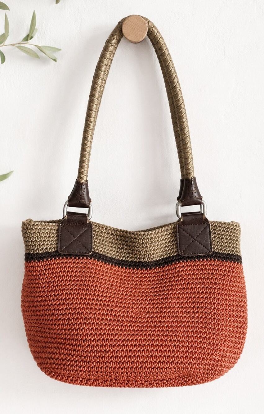 The Sak Cambria Crochet Tote Bag Brown Orange Boho Knit Purse Coastal Chic